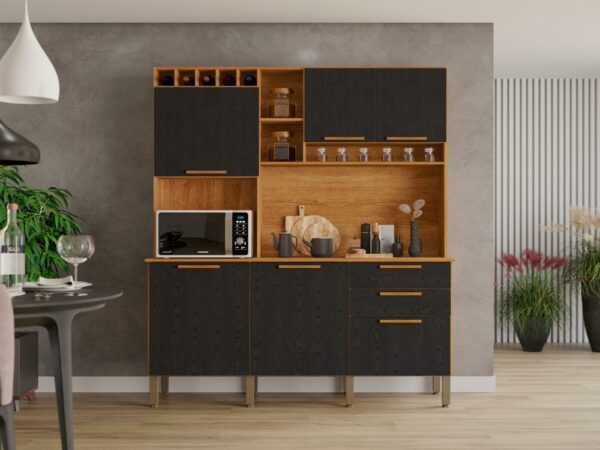 Armário Kit de Cozinha New Topázio 1,65m – Cinamomo/Preto