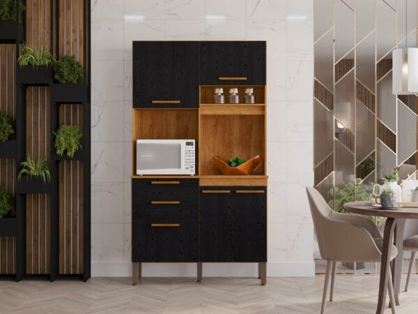 Armário Kit de Cozinha Dubai 4 Portas 2 Gavetas – Cinamomo/Preto