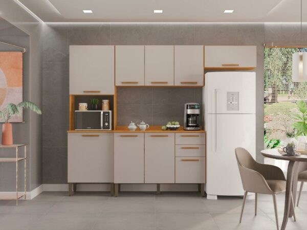 Cozinha Completa New Valência com Aéreo Triplo 4 peças - Cinamomo/Off White
