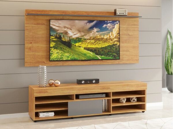 Rack Bela com Painel Ravena 55” – Mel/Cinza