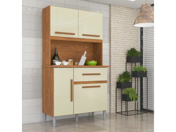 Armário Kit de Cozinha Luiza 4 Portas 1 Gaveta - Cinamomo/Off White