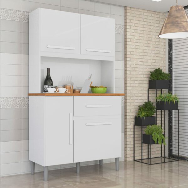 Armário Kit de Cozinha Luiza 4 Portas 1 Gaveta - Branco