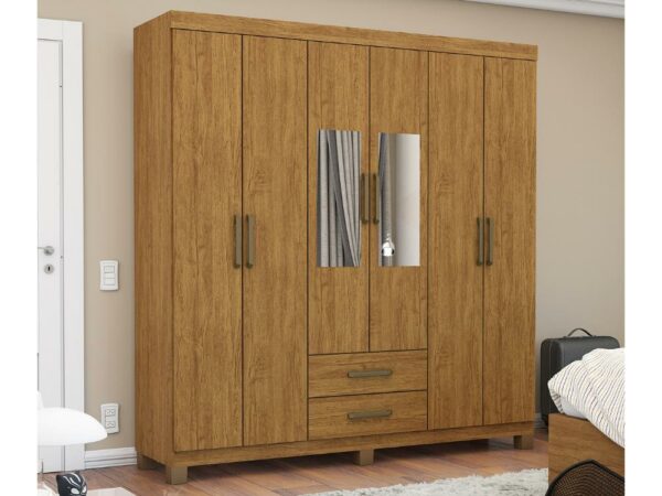 Guarda-Roupa Áries c/ espelho 6 portas e 2 gavetas – Cinamomo