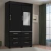 Guarda-Roupa Buzios 2 portas de correr com espelho 6 gavetas – Preto