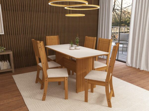 Mesa de Jantar Évora/Lisboa  Com 6 Cadeiras – Freijó/Off White