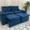 Sofá Retrátil Reclinável New Grécia 1.90m -  Azul Veludinho