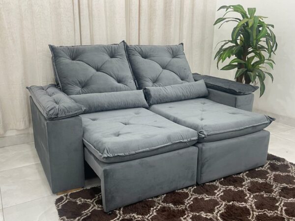 Sofá Retrátil Reclinável New Grécia 1.90m - Cinza Veludinho