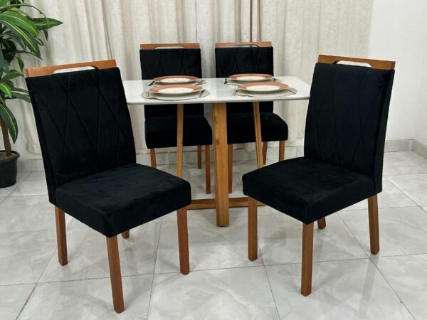 Mesa de Jantar Pedro 1.20x0.80 Com 4 Cadeiras Isa – Cinamomo/Off White/Preta