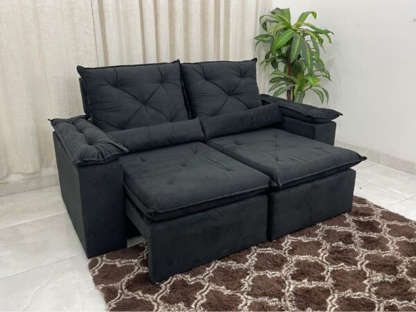 Sofá Retrátil Reclinável New Grécia 1.90m - Preto Veludinho