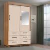 Guarda-Roupa Buzios 2 portas de correr com espelho 6 gavetas – Mel/Areia