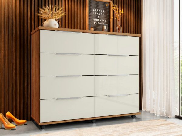 Cômoda Athenas 8 gavetas – Cedro/Areia