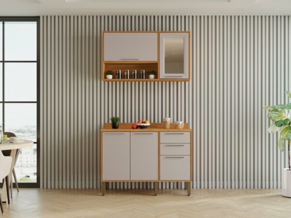 Combo Armário de Cozinha Aéreo + Balcão 1.20 Paris – Cinamomo/ Off White