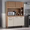 Kit Cozinha Ceara 5 Portas 1 Gaveta - Canelato 3D/Natura Off White