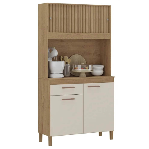 Kit Cozinha Ceara 4 Portas 1 Gaveta - Canelato 3D/Natura Off White