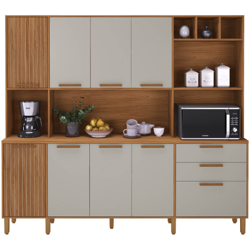 Kit Cozinha Porto 9P2G - Freijo/Chumbo | Freijo/Off White