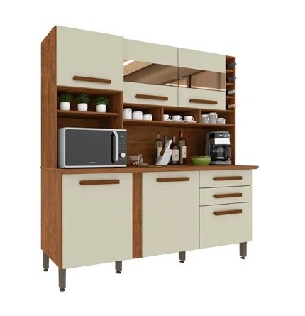 Cozinha Alexia com Espelho - Branco Neve | Cinamomo/Off White R$ 656.00  | Cinamomo/Grafite