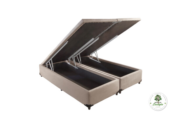 Base Bau Casal Bipartida Corino Bege/Branco/Marrom/Preto