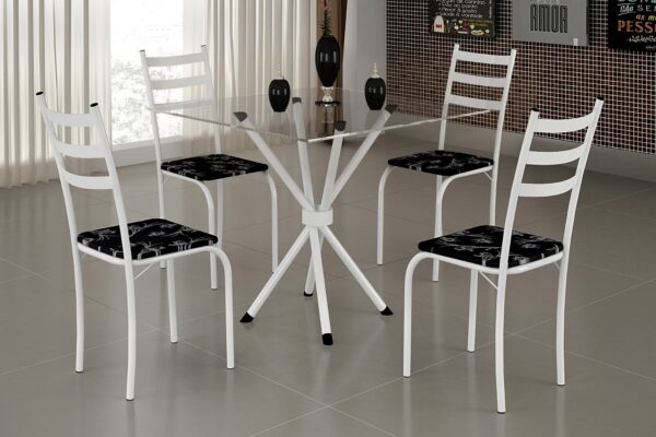 Mesa Maraba 75x75 Tampo Vidro Quadrado com 4 Cds