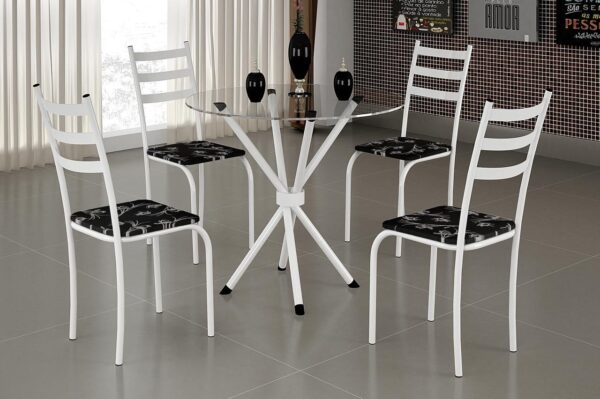 Mesa Maraba 75x75 Tampo Vidro Redondo com 4 Cds