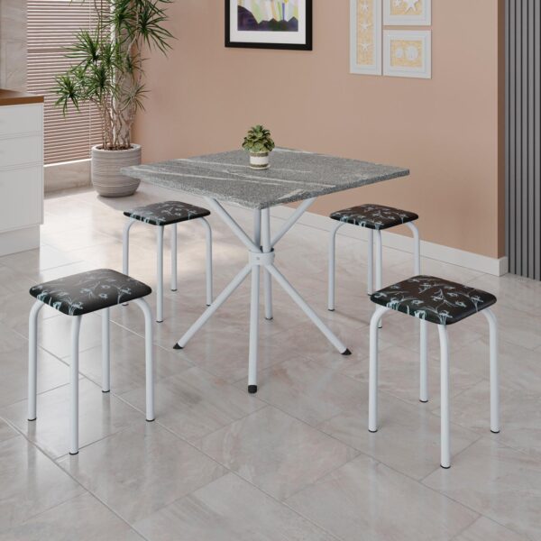 Mesa Bali Branco Tmp Granito Topazio 70x70 com 4 Tamboretes Branco/Lirio Preto