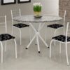 Mesa Rio 70x70 Branco Granito Redondo e 4 Cadeiras Rio Branco.Liro Preto Teixeira