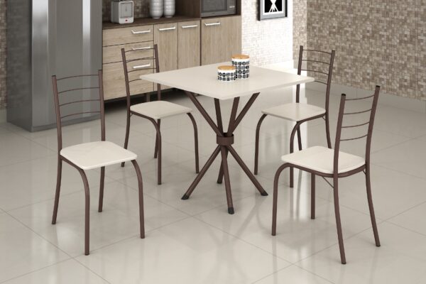 Mesa Rio 70x70 Marrom Tmp Ardososia Quadrado Off White com 4 Cds Marrom Creme Teixeira