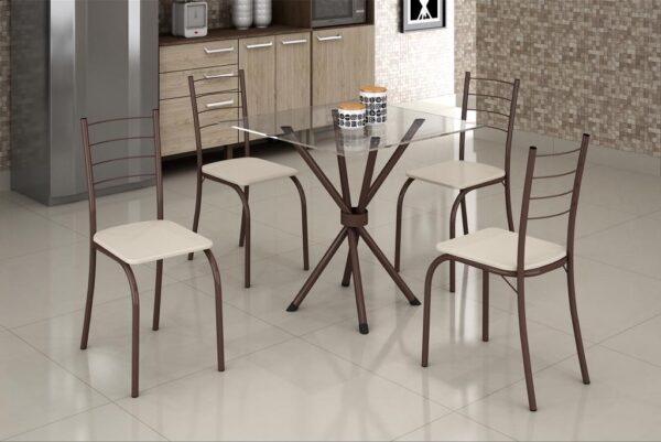Mesa Rio 70x70 Tampo Vidro Quadrado com 4Cds