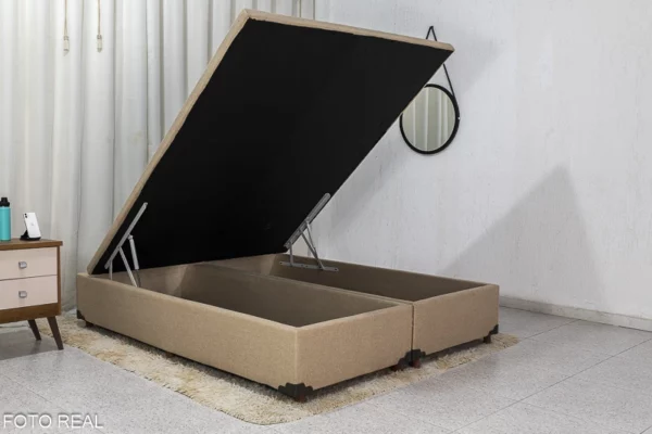 Base Box Baú Queen Bipartido Eli 158x198x42 Korino Bege Blindado Nature