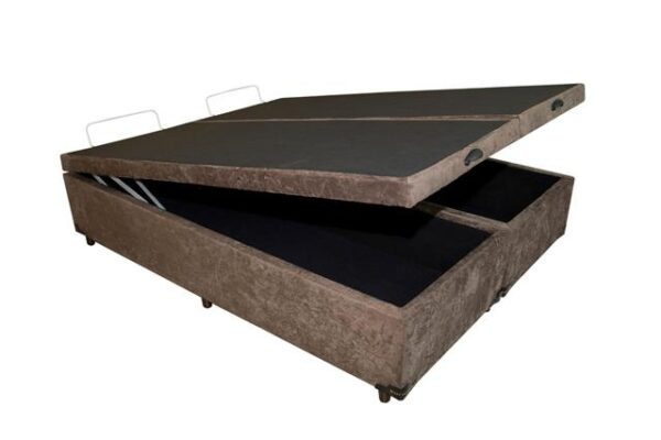 Base Bau Casal Bipartida Suede Marrom/Preto