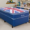 Box Azul + Colchão Solteiro London Molas Superlastic 88x188x68 Anjos