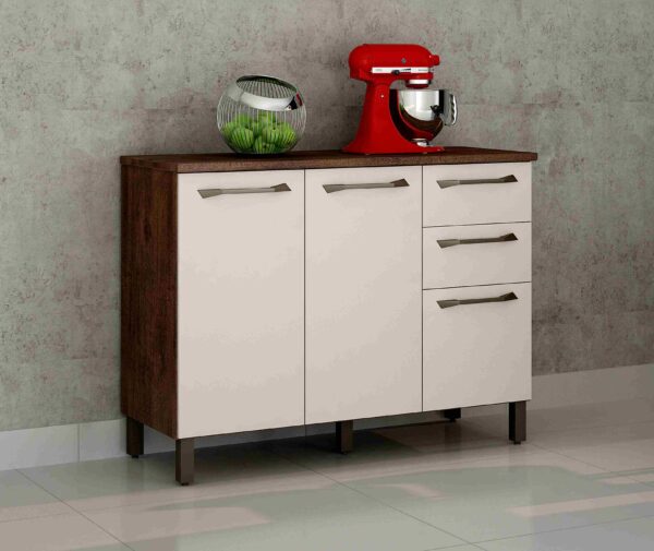 Balcão Cozinha Jade 3P2G Castanho/Off White