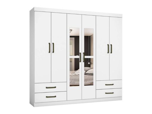 Guarda-Roupa Hércules c/ espelho 6 portas e 4 gavetas - Branco