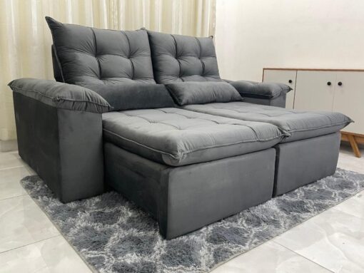 Sofá Retrátil e Reclinável Alemanha 2.00m - Cinza Veludão