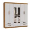 Guarda-Roupa Hércules c/ espelho 6 portas e 4 gavetas - Cinamomo/Off White