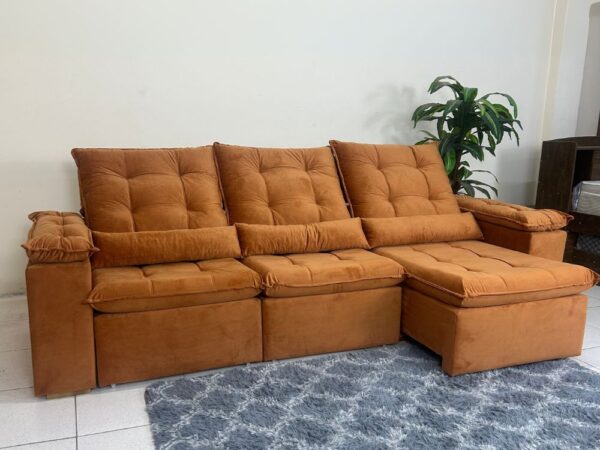 Sofá Retrátil Reclinável Atenas 2.70m - Terracota Veludo