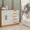 Cômoda sapateira New Athos 5 gavetas 2 portas - Cinamomo/Off White
