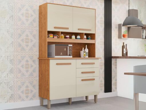 Armário Kit de Cozinha Sofia 4 Portas 2 Gavetas - Cinamomo/Off White