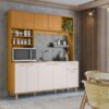 Armário Kit de Cozinha Núria 9 Portas 1 Gaveta - Freijo Ripado/Off white Acetinado