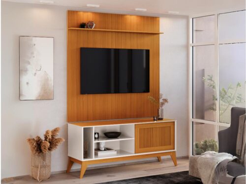 Rack Aruba com Painel Avant 55" -  Off White/Cedro