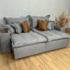 Sofá Cama Retrátil Reclinável Gabriella 2,50m - Cinza Linho / Marrom Courino