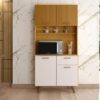 Armário de Cozinha Kit Iziz 0,90m -  Freijó Ripado/ Off White