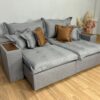 Sofá Cama Retrátil Reclinável Gabriella 2,30m - Cinza Linho / Marrom Courino