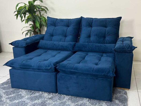 Sofá Retrátil Reclinável Atenas 2.00m - Azul Veludo