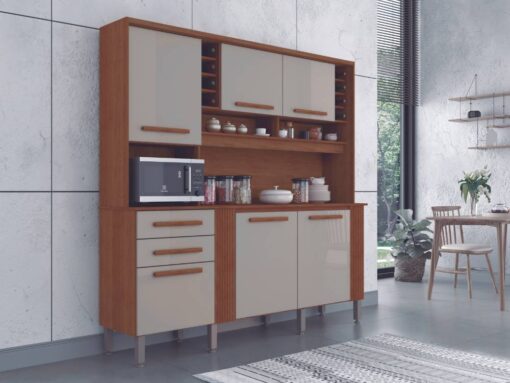 Armário Kit de Cozinha Catar 6 Portas 2 Gavetas - Cinamomo/Off White