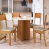 Mesa de Jantar Alice Circular 0.90x0.90 Com 4 Cadeiras Linho - Freijó/Off White