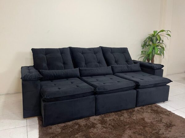 Sofá Retrátil Reclinável Atenas 2.70m - Preto Veludo