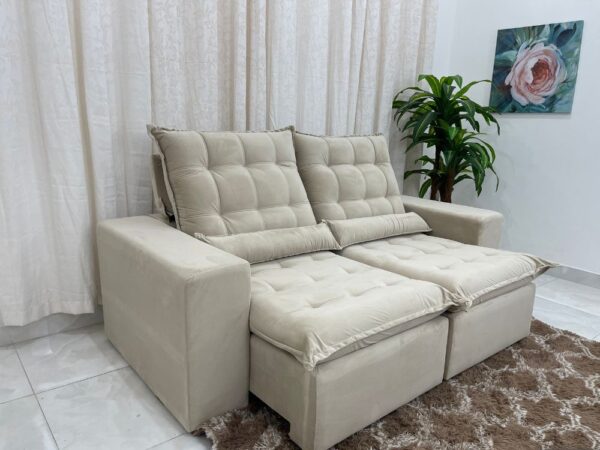 Sofá Retrátil Reclinável Small 2.00m - Bege Veludão