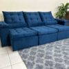 Sofá Retrátil Reclinável Atenas 2.70m - Azul Veludo