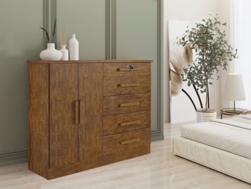 Cômoda sapateira New Athos 5 gavetas 2 portas - Ipê