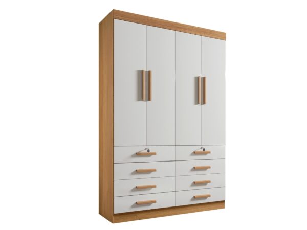 Guarda-Roupa Mônaco  4 portas e 8 gavetas - Cinamomo/Off White
